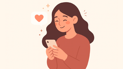 Illustration of a person writing a heartfelt message on a phone.